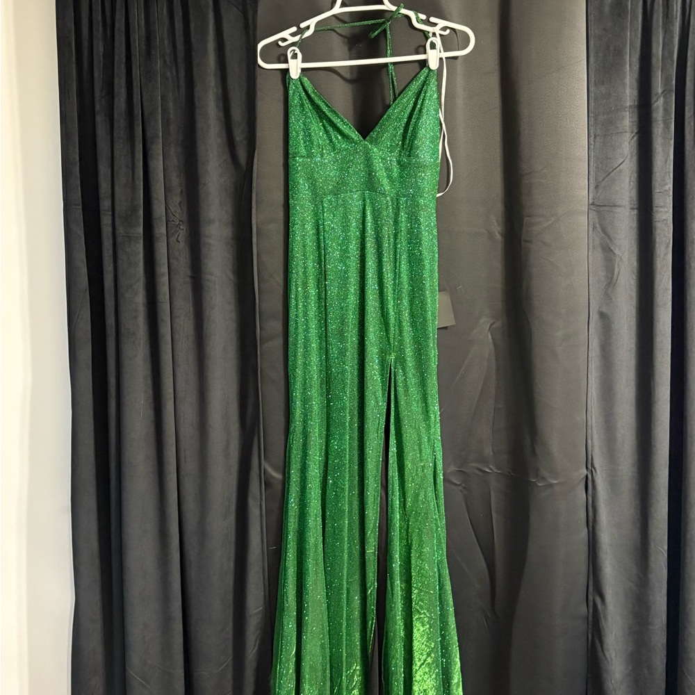 Shimmering Green Halter Jumpsuit
